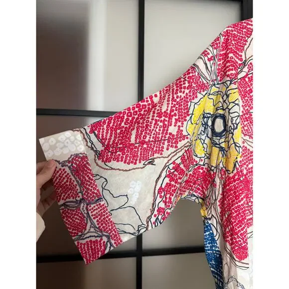 Saaksha & Kinni Cambric Cotton Periwinkle Bandhani Printed Batwing Shirt Sz Sm - Picture 6 of 6